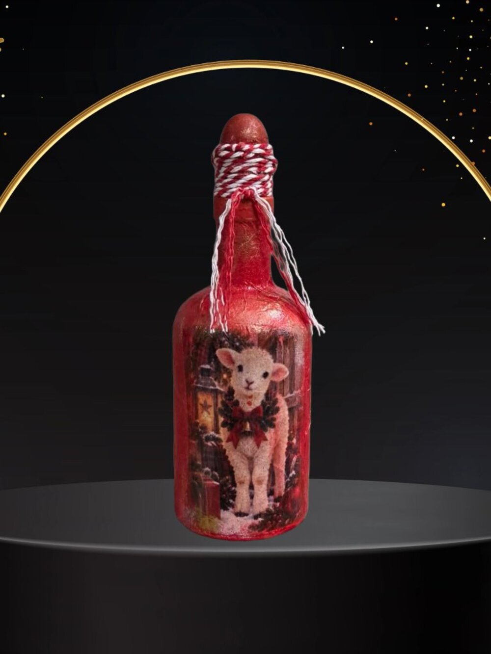 Christmas Lamb Decorative Bottle, Aged Gold & Rustic Holiday Accent
